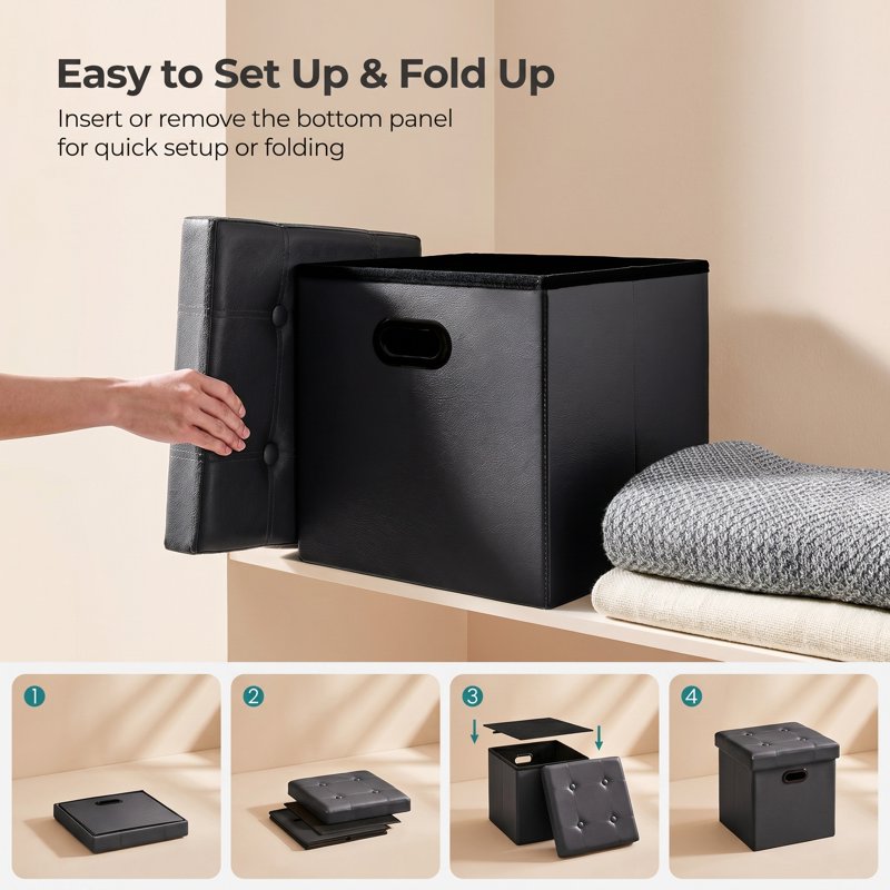 15-Inch Storage Ottoman - Dark Gray Synthetic Leather