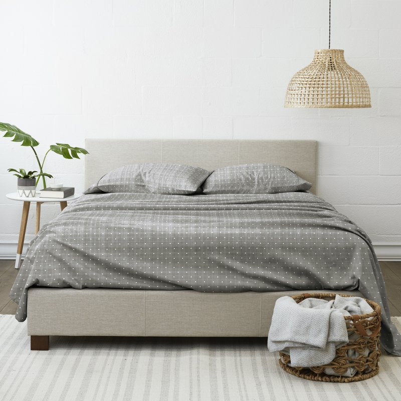 Full Microfiber Bed Sheets Set with Polka Dot Pattern - Gray, 4 Pieces