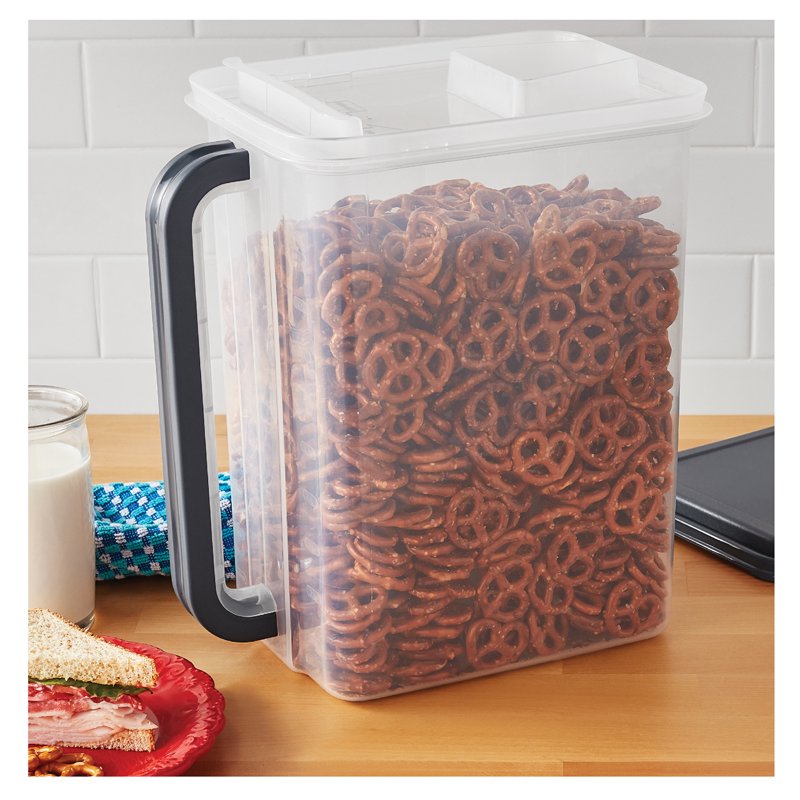 Large Plastic Food Storage Canisters with Lid and Handle - 2 Pack