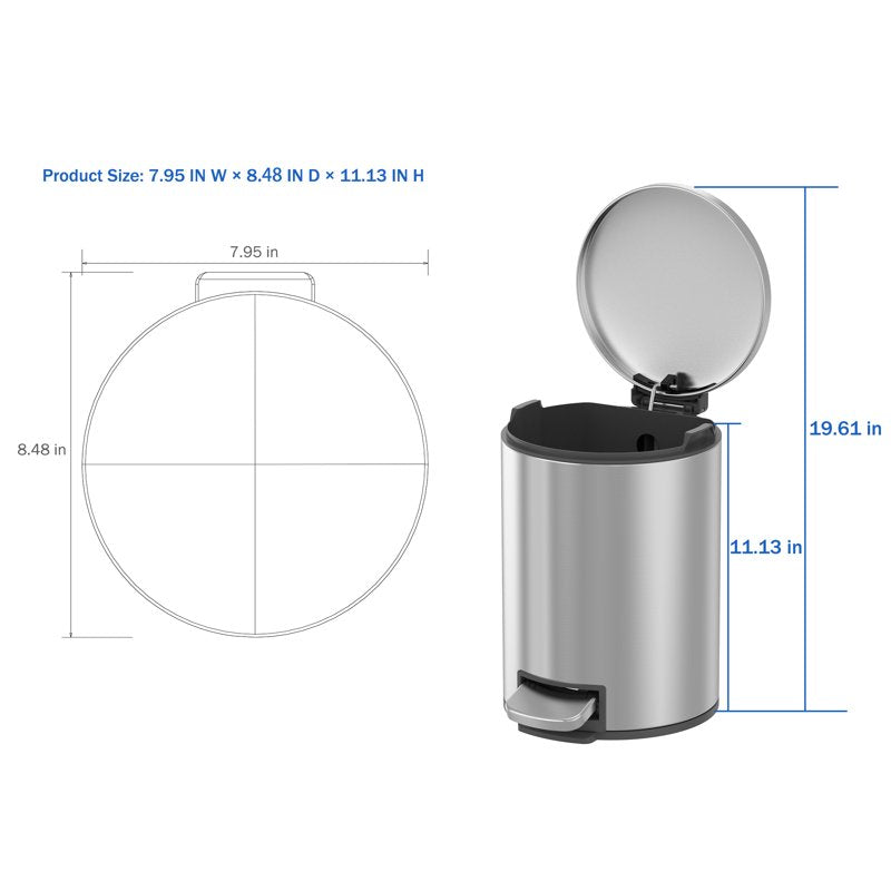 Stainless Steel Step Trash Can with Soft-Close Lid - 1.3 Gallon