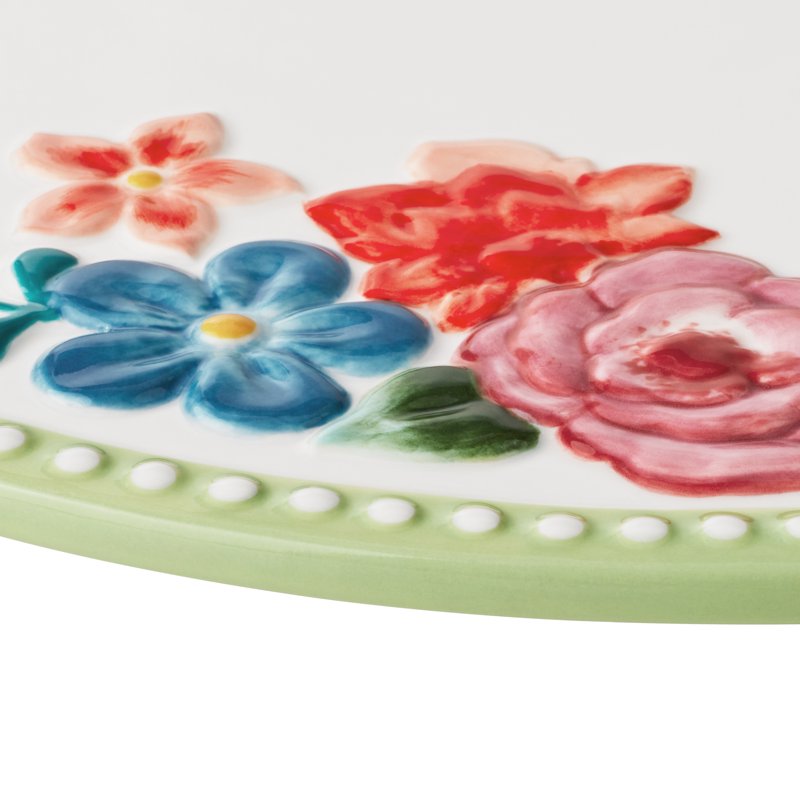 Ceramic Serving Board with Floral Design - 12 Inch