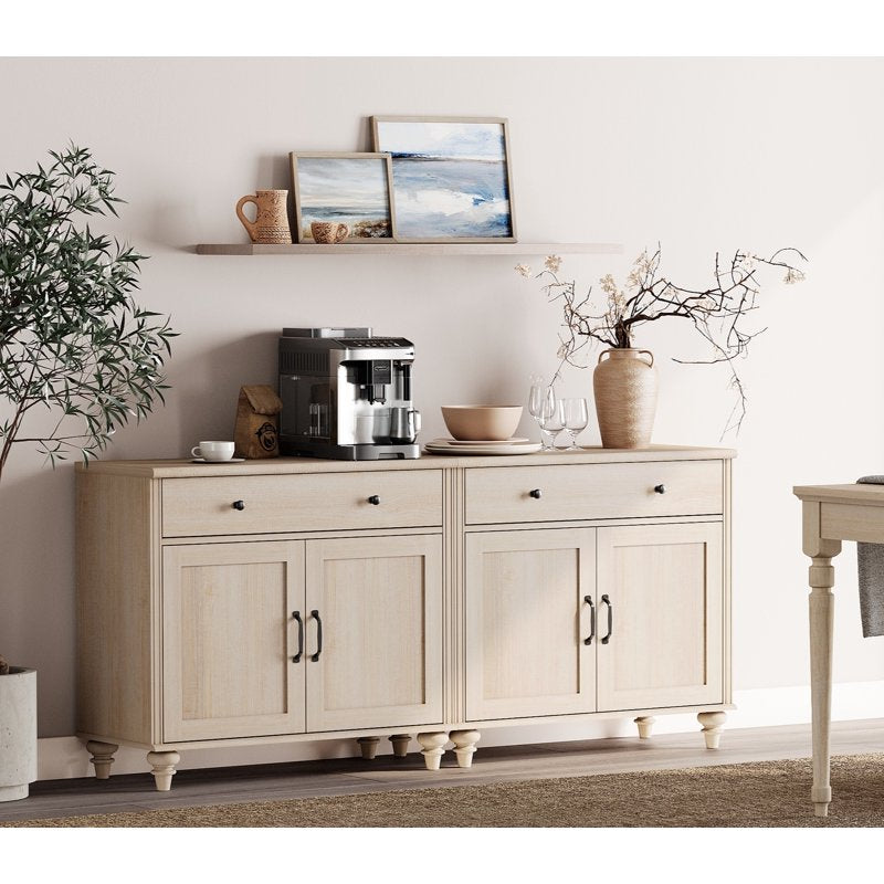 Large Wood Buffet Cabinet with 4 Doors & 2 Drawers - Beige, 2 Pack