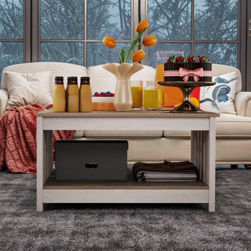 Rustic Farmhouse Coffee Table with Half-Open Storage - Gray