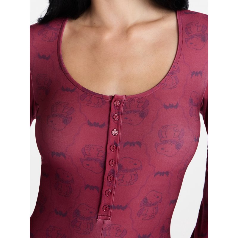 Rumba Red Peanuts Snoopy Gothic Women’s Sleep Romper XS-3X - Plus 2X