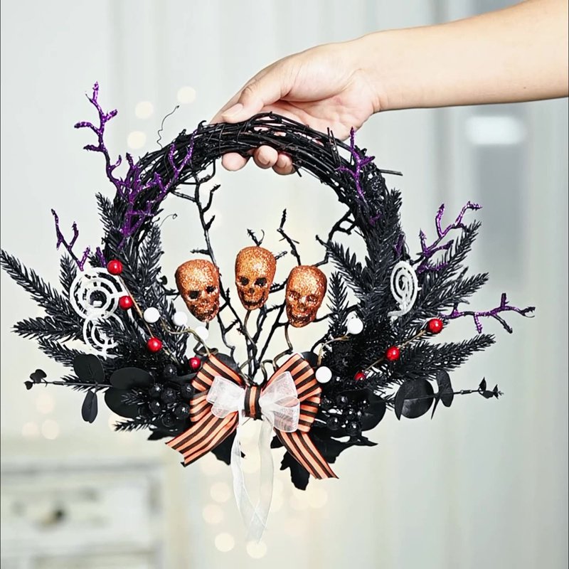Halloween Skeleton Wreath for Front Door - Spooky Holiday Wall Decor