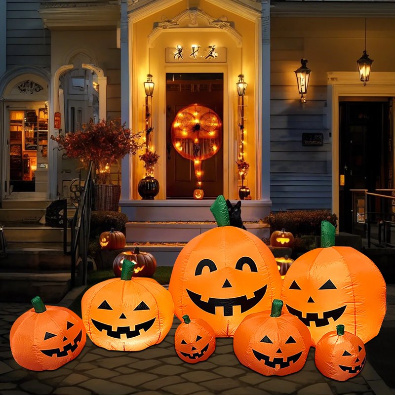 Halloween Inflatable Pumpkin Decor Set - 2.2m Tall, 7 Pieces - Variation B