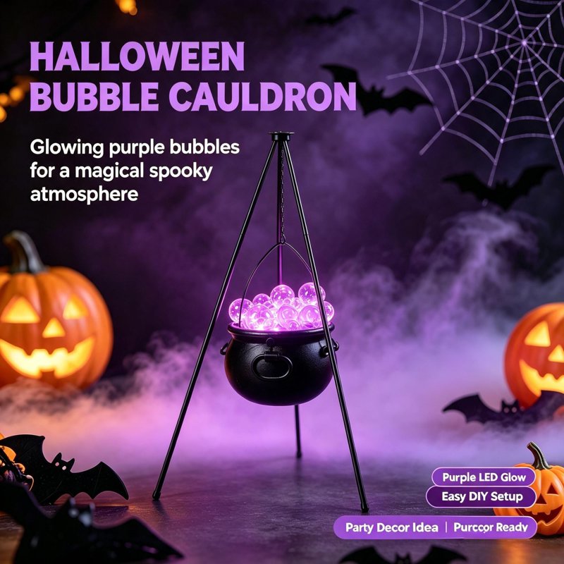 DIY Bubbling Cauldron Halloween Decorations Outdoor - Black with Lights