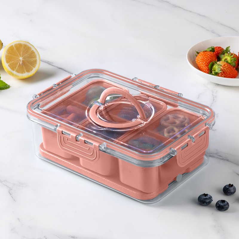 3-Compartment Portable Snack Box with Ice Pack - Pink