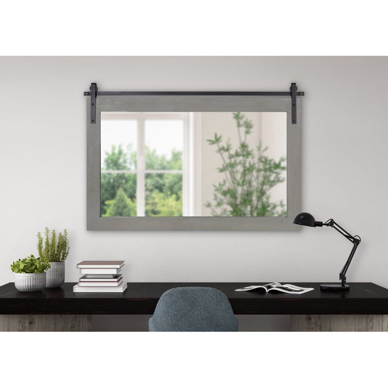 Farmhouse Wall Mirror 40x26 Gray Barn Door-Inspired Rustic Wood Frame - Kate and Laurel