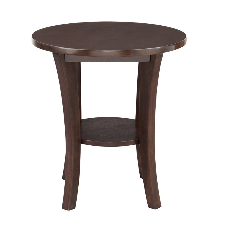 Solid Wood Round End Table with Shelf for Living Room