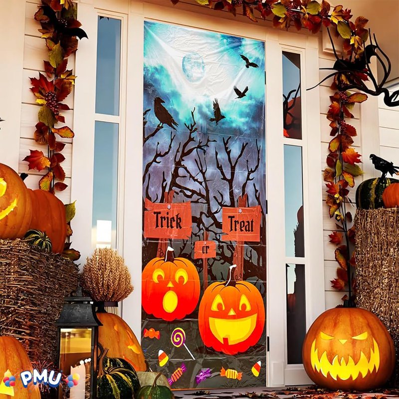 PMU Halloween Trick or Treat Door Cover - 1 Pack, Spooky Door Decoration