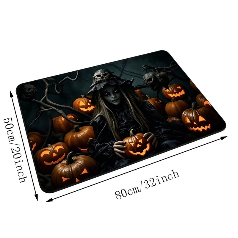 OutmaxHome Halloween Themed Doormat A - Spooky Ghost Pumpkin 19.7x31.5 Inch Non-Slip Absorbent Entry Rug