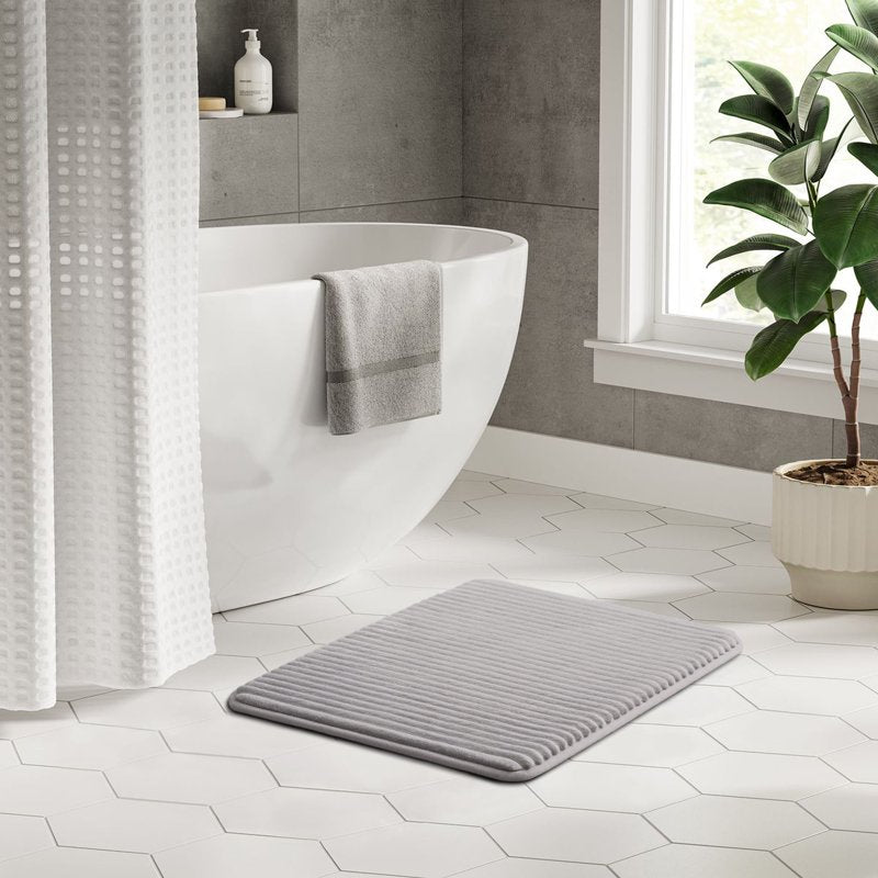 Mainstays Silver Performance Foam Bath Rug 17x24 Inches - Cushioned & Quick Dry
