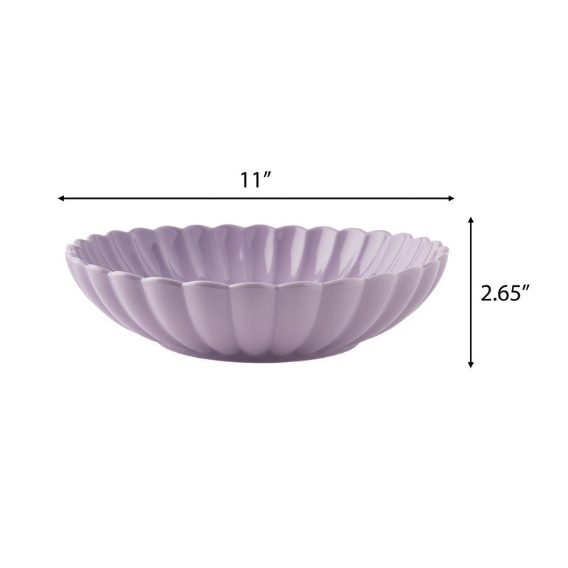 11-Inch Stoneware Serving Bowl - Purple Scalloped Design
