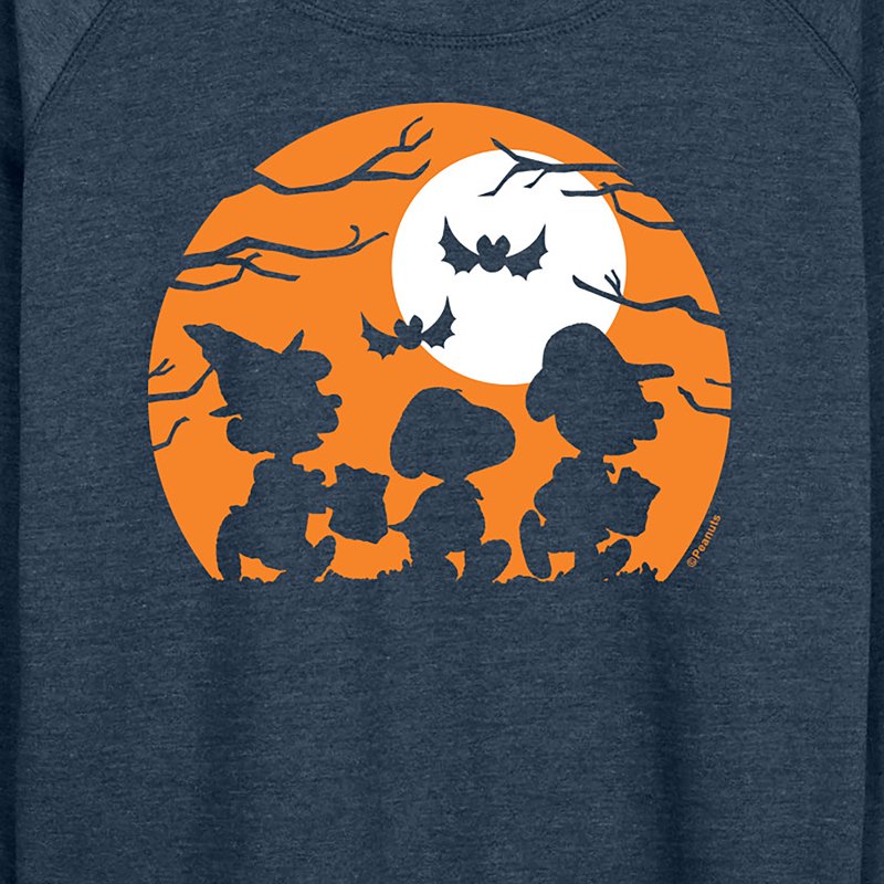 Heather Indigo Women's Peanuts Trick Or Treat Lightweight French Terry Sweatshirt - Large