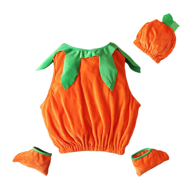 Kids Halloween Glow-in-the-Dark Pumpkin Costume Set - Unisex 3 Pieces, 4-5 Years - Orange Fancy Dress