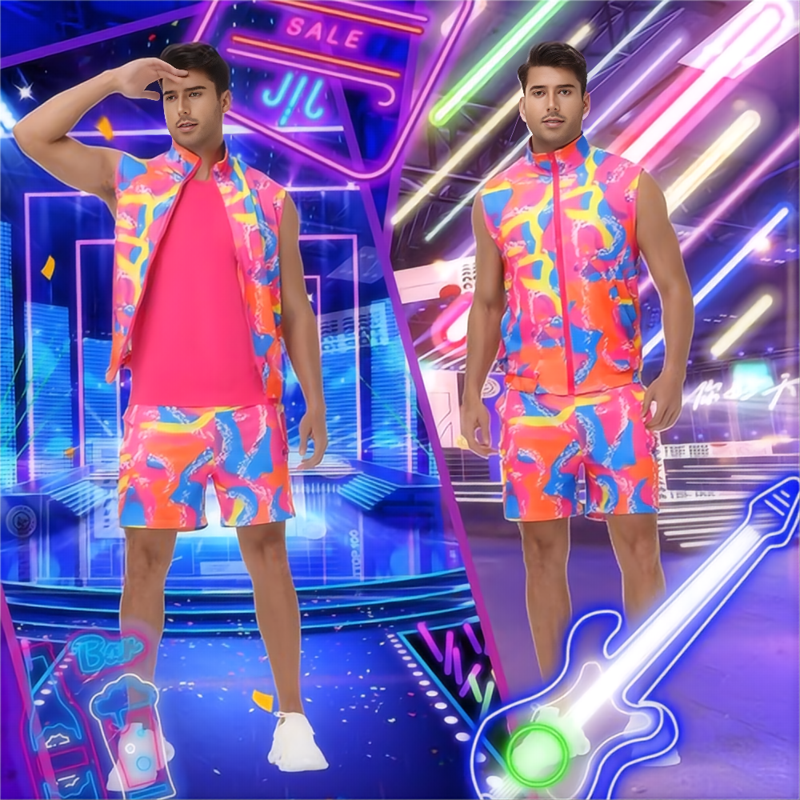 Men's 80s Workout Costume Set L - Neon 80s Fitness & Halloween Cosplay