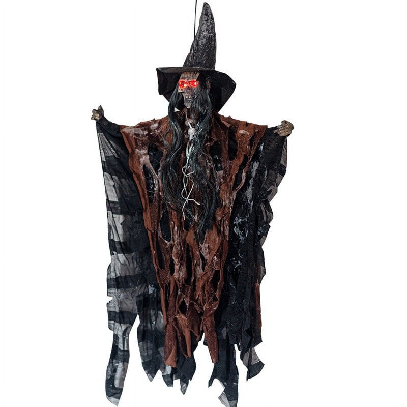 Halloween Animated Hanging Witch Decor - Sound Activated Ghost Prop with Variation Coffee