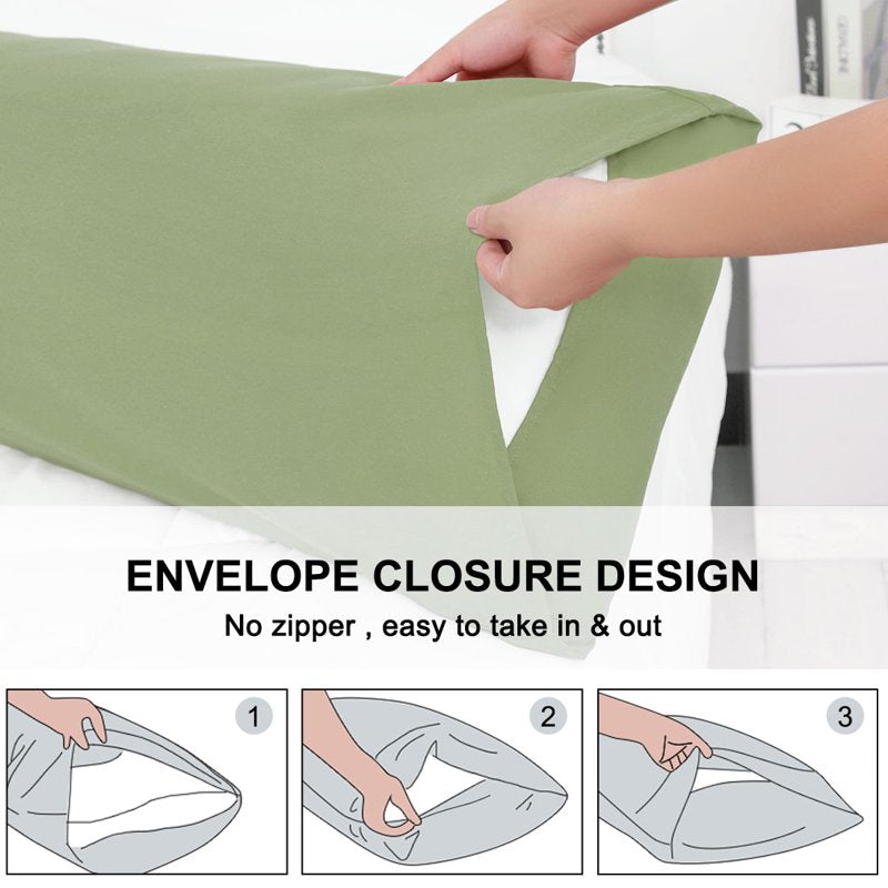 Microfiber Body Pillow Cover 20x54 Sage - 2 Pack, Breathable & Soft Bedding
