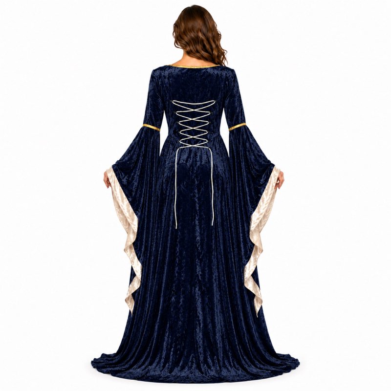 Women Gothic Witch Costume Dress - Silver, Halloween Vampire Renaissance Medieval Outfit M