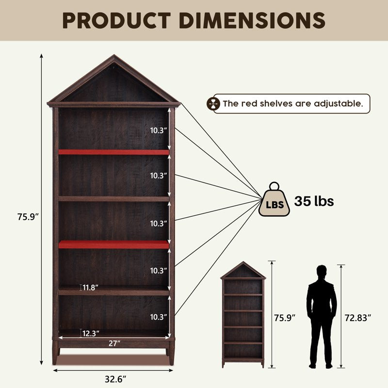 Tall Bathroom Cabinet with Adjustable Shelves - Engineered Wood, Brown, 75.9"