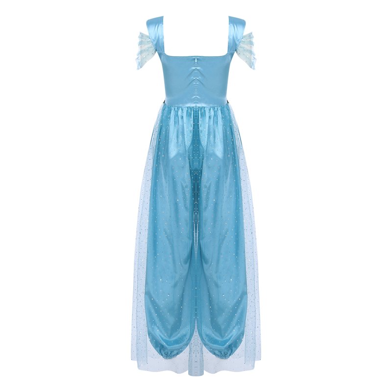 Sequin Belly Dance Jumpsuit for Women - Princess Romper Lake Blue 4XL