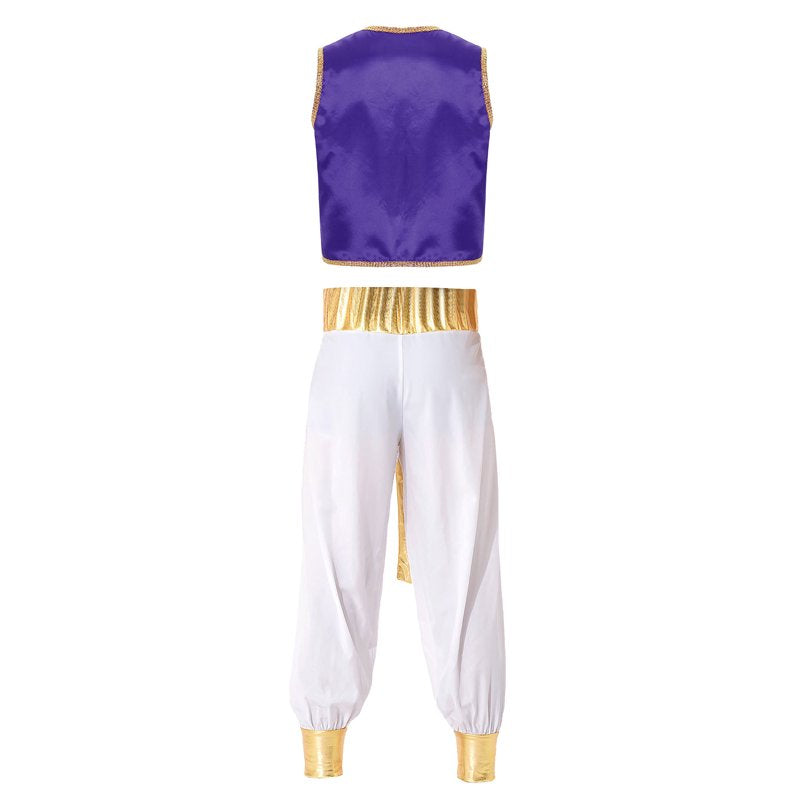 Men's Arabian Prince Costume Vest & Harem Pants Set - Dark Purple & White, Medium