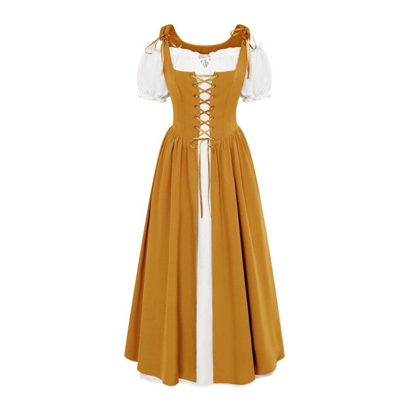 Women’s Renaissance Costume Dress Vintage Medieval Yellow XXL - Pirate Peasant Gown