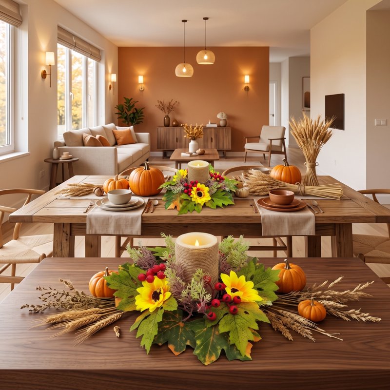 Fall Sunflower Candle Ring - Harvest Floral Mini Wreath for Pillar Candles & Decor - Variation #7