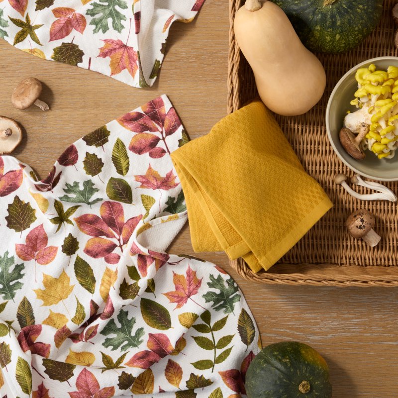 Autumn Harvest Kitchen Towels 3-Pack Set - Tan/Red/Green