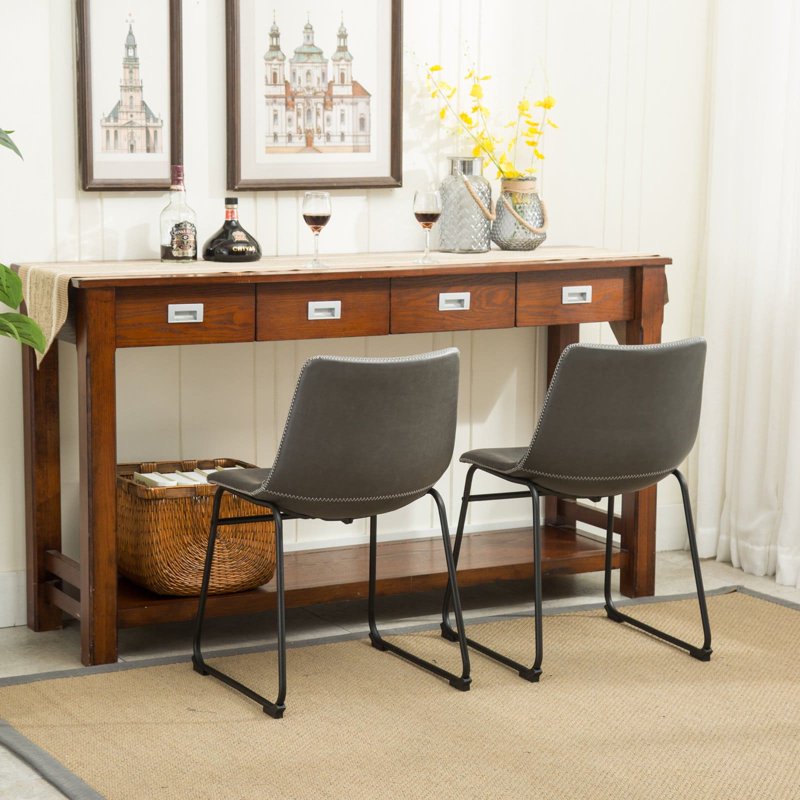 Vintage Upholstered Faux Leather Dining Chairs - Antique Brown, Set of 2