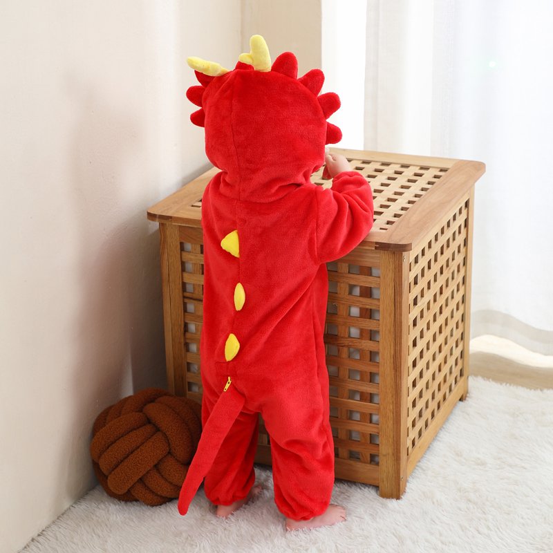 Toddler Animal Cosplay Jumpsuit - Red, 12-18 Months, Cute Flannel Kids Outfit