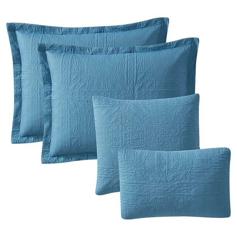 Nestl King Quilt Set - Blue Heaven Grid Weave Microfiber Bedspread Coverlet