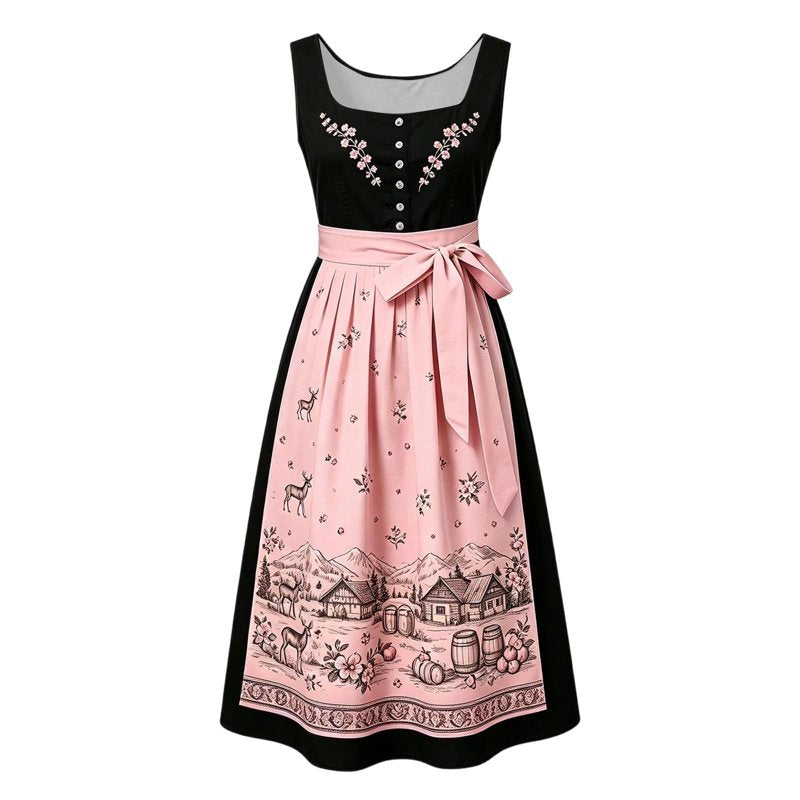 Women's Oktoberfest Dirndl Dress with Lace & Beer Mug Print - Multicolor XXL