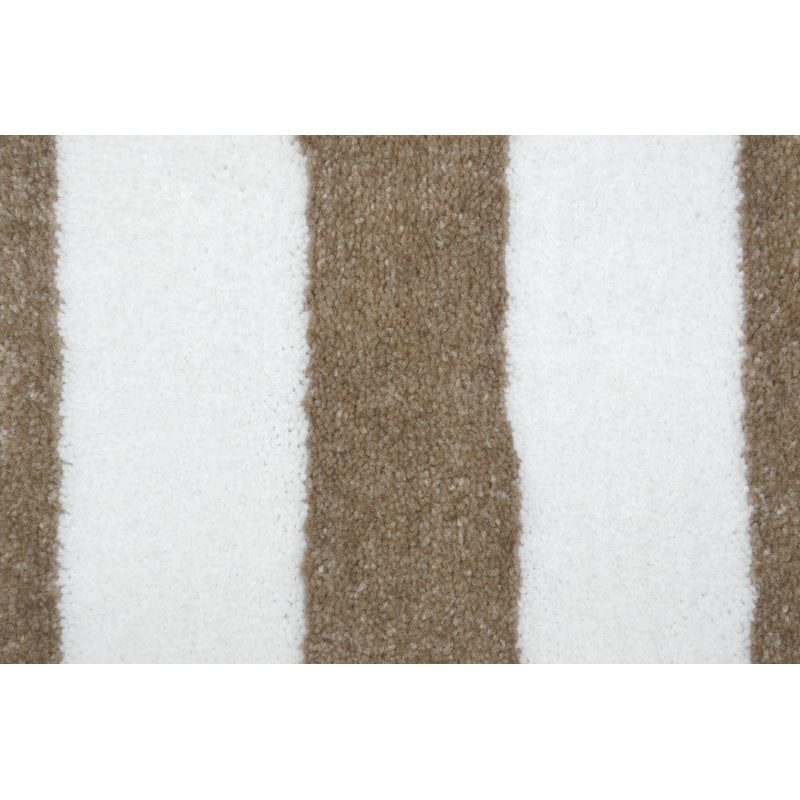 Beach Stripe Washable Bathroom Rug - Tan and White, 21x34 Inches - Non-Slip Backing, Stain-Resistant, Durable