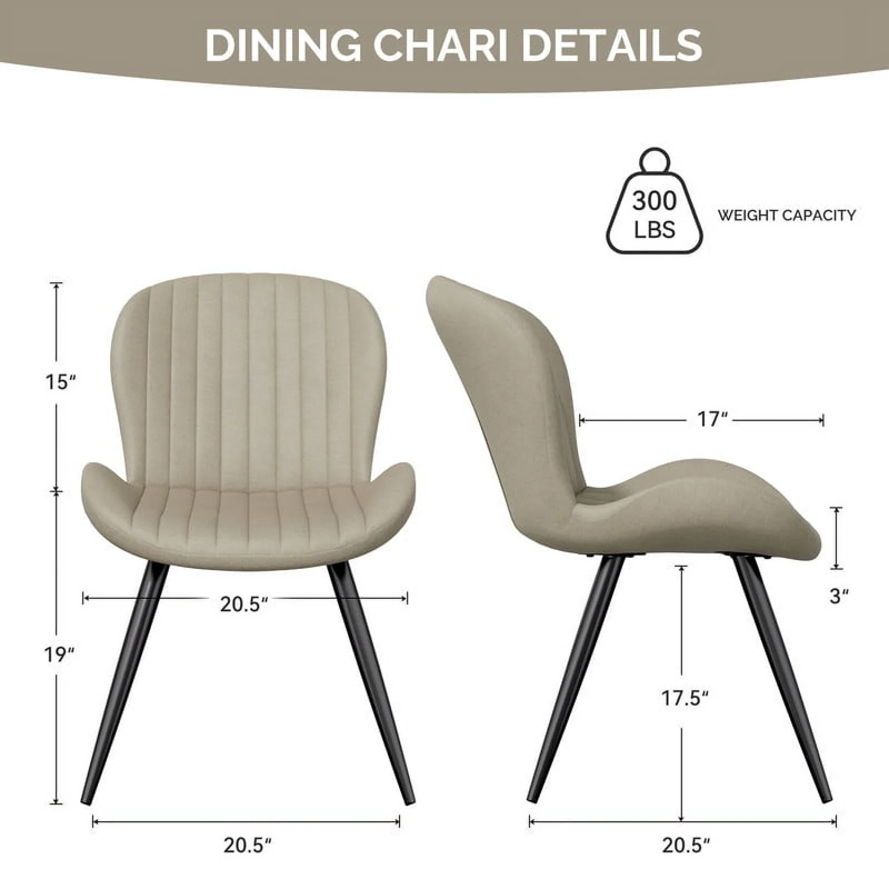 Upholstered Dining Chairs Set of 2 - Beige with Metal Legs