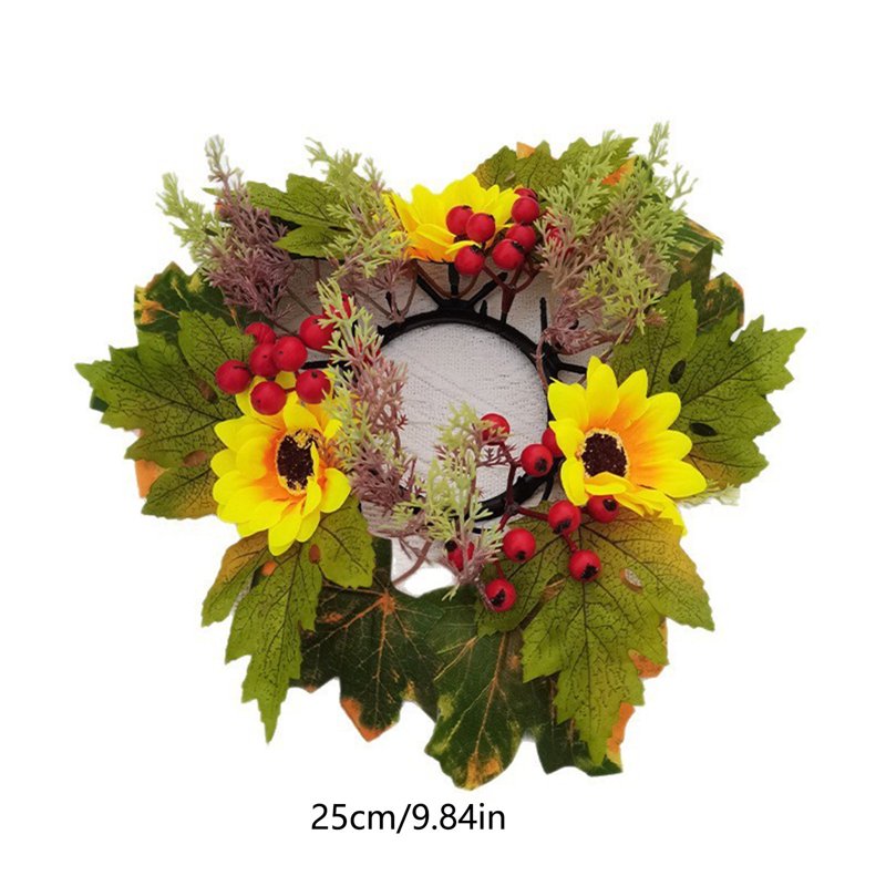 Fall Sunflower Candle Ring - Harvest Floral Mini Wreath for Pillar Candles & Decor - Variation #7