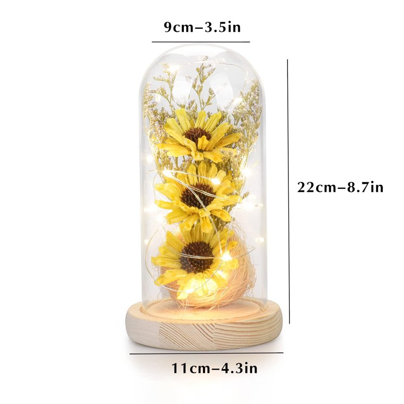 Sunflower LED Eternal Flower Lamp with Glass Dome - Romantic Home Decor Light