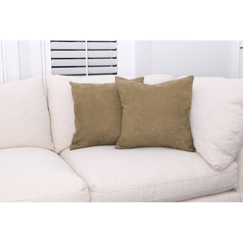 Tan MicroSuede Throw Pillow Set - Feather & Down Filled 16x16 Inches - 2 Pack