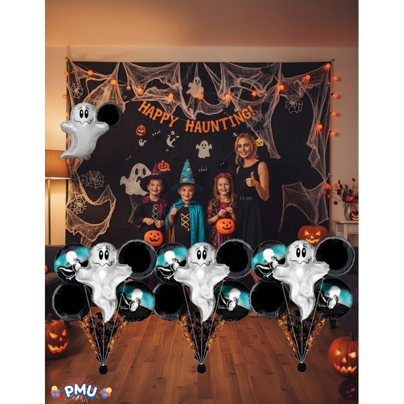 Flying Ghost Balloon Bouquet - Halloween Mylar Balloon Set 5 Pack - Ghost Party Decorations