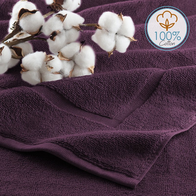 Bath Towels Set with Washcloths - 4 Purple Cotton Towels + 2 Washcloths - Soft & Absorbent