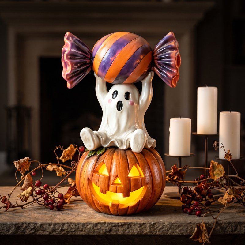 Halloween Ghost Figurine with Drink - Cute Ghost Halloween Decor C Variation