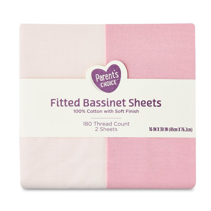 Pink Cotton Fitted Bassinet Sheets 180 Thread Count - 2 Pack