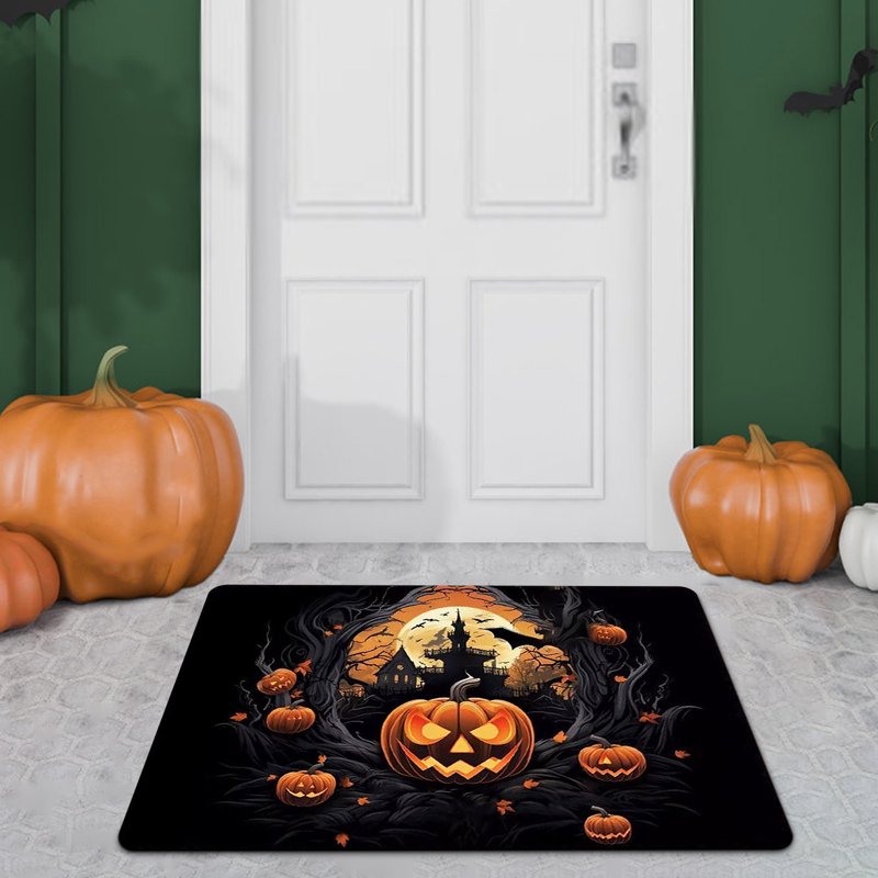 Halloween Bath Rug with Ghost & Pumpkin Design B#153 - Indoor Welcome Mat