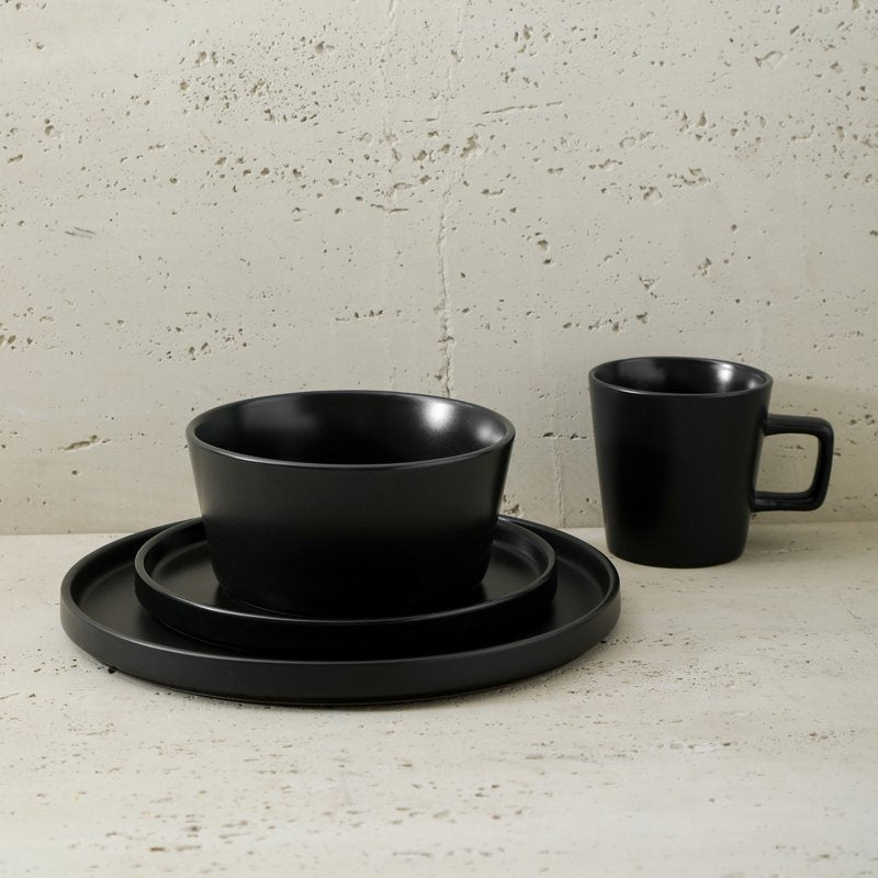 16-Piece Dinnerware Set - Stoneware, Black Matte