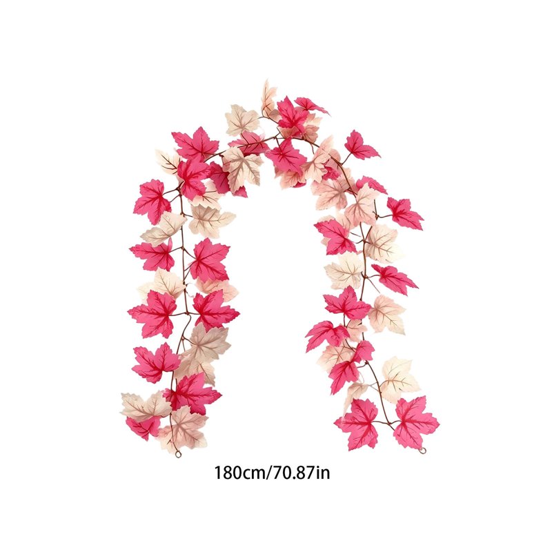 Pink Maple Leaf Garland for Fall Home Decor - 70.87 Inch Artificial Vine, Bendable Autumn Foliage with Cream Leaves - Pink Garland Variation 2