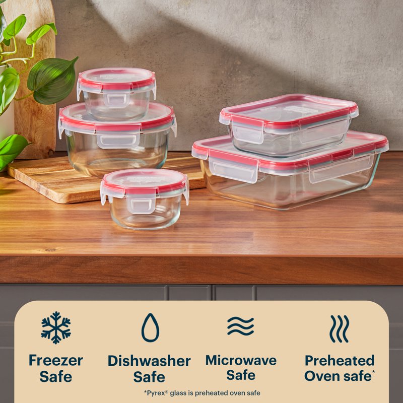 10-Piece Glass Food Storage Set - 3 Pack with Airtight Lids