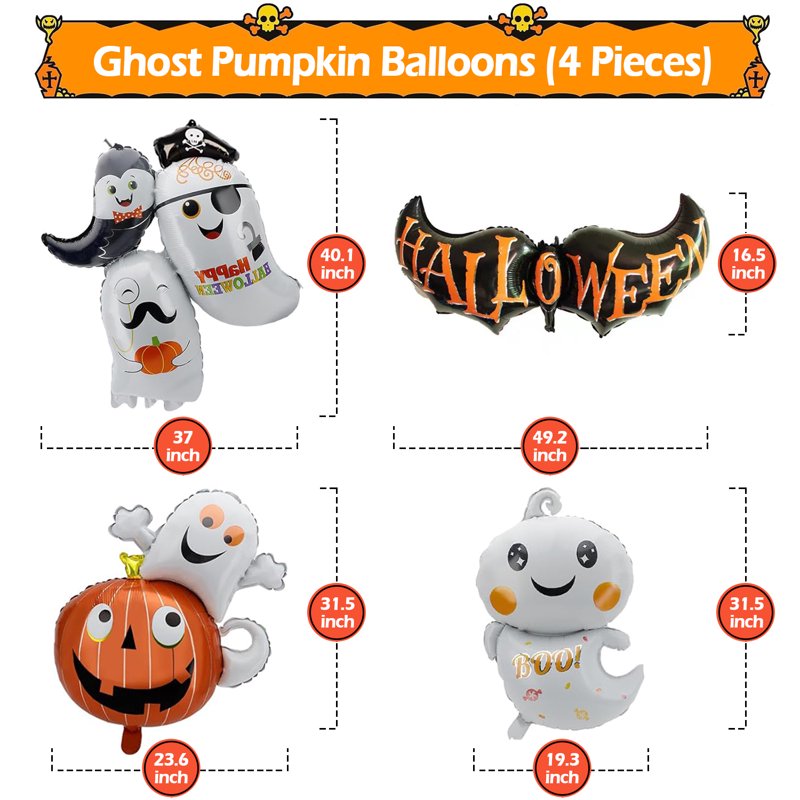 Halloween Ghost and Pumpkin Foil Balloons Set - 4 Pack - Ghost Themed Party Decorations