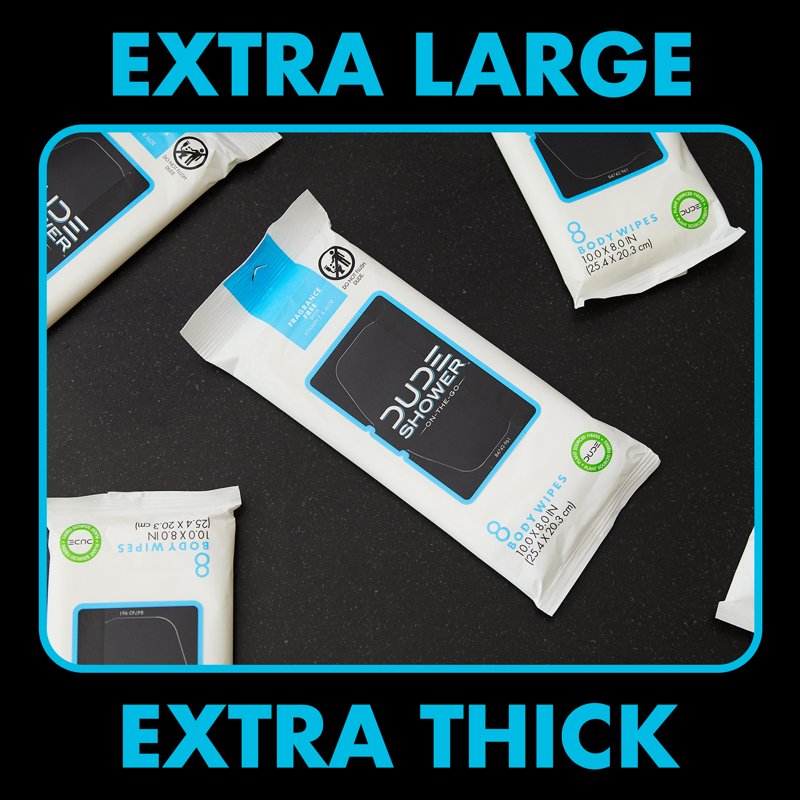 Full Body Shower Wipes - XL Unscented, Plant-Based, 8 Count