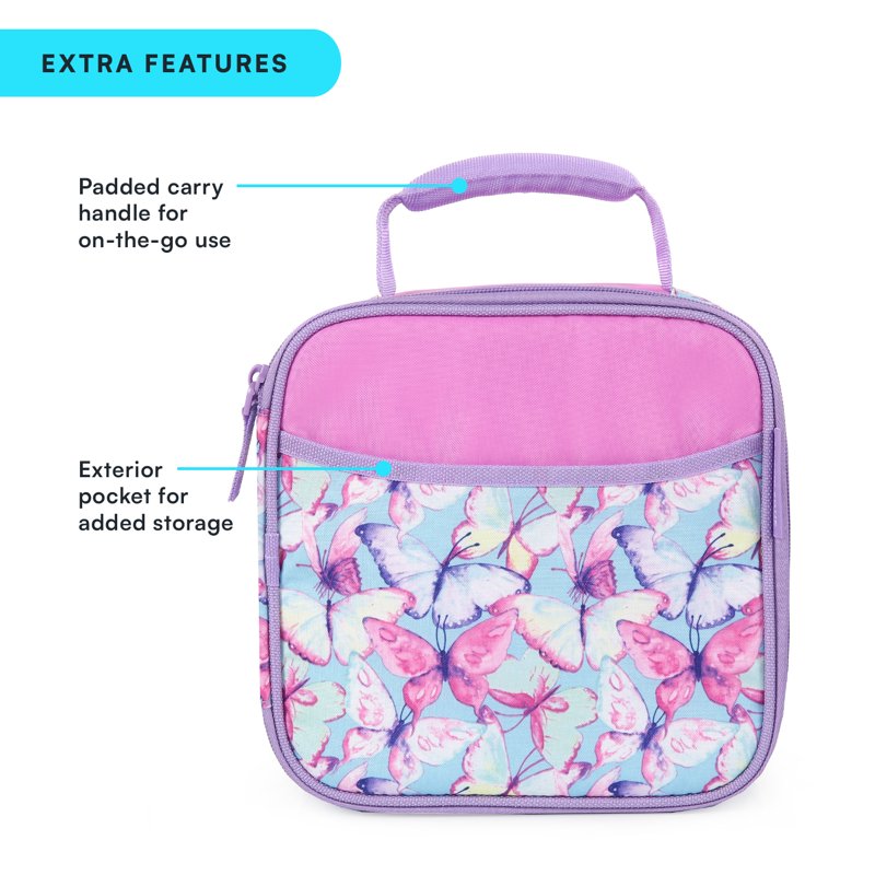 Insulated Lunch Box Combo with Food Container & Water Bottle - Watercolor Butterflies